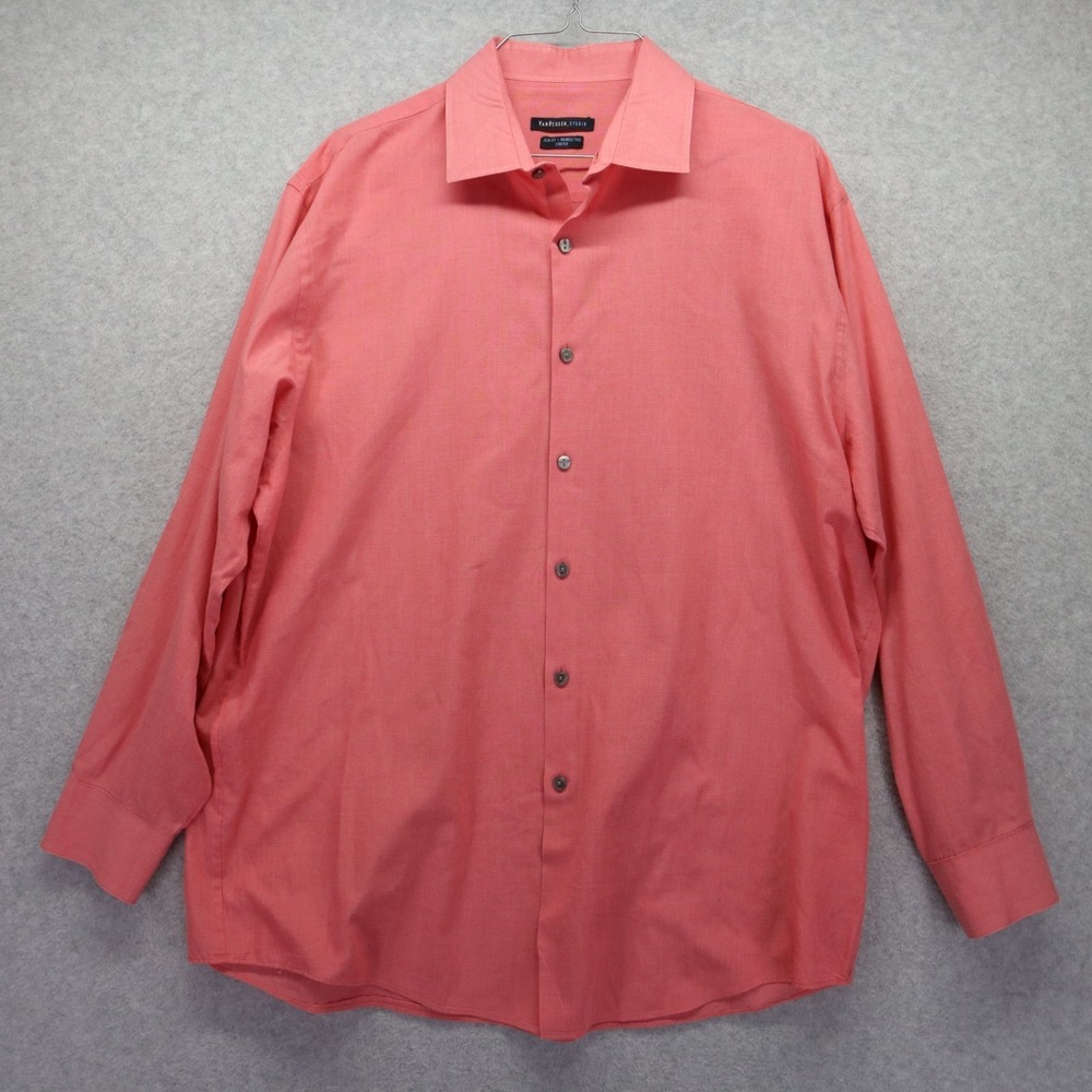 Van Heusen Studio Shirt Mens 16.5 32/33 Slim Fit Stretch Button Pink Long Sleeve